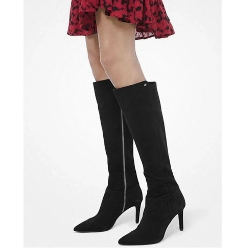 Michael Kors Dorothy Flex Black Suede Knee-High Boots -‎ Size 8.5M - Stiletto
